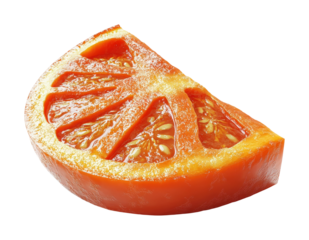 Slicing fresh tomato icon on high fidelity for culinary use clean environment close-up view isolated on transparent background png