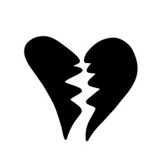 cute broken heart love sketch doodle illustration black white outline line art svg transparent icon symbol cutout clipart