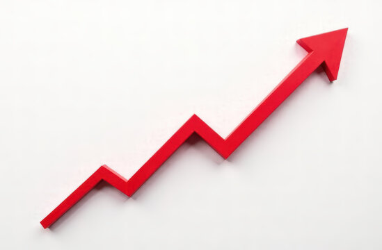 red ascending arrow zigzag. upward trend in the economy. growing business