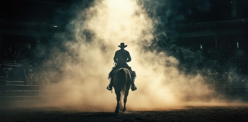 Lone Cowboy Silhouette Riding into the Dust