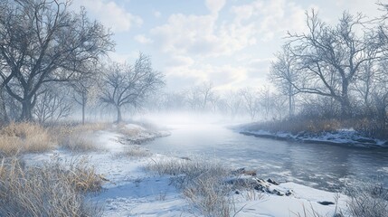 Winter River Scene: A Serene Winter Landscape
