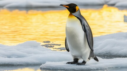 Fototapeta premium Majestic penguin on ice antarctic landscape wildlife photography natural environment close-up view animal behavior