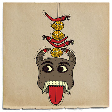 vector illustration of desi (indian) art style hanging lemon and chilies.
