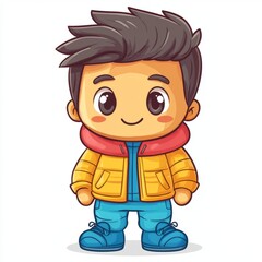 Cute Cartoon Boy Wearing Winter Jacket