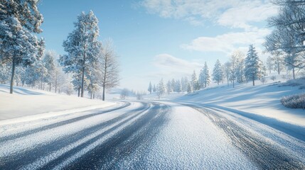 Fototapeta premium Winter Wonderland Road: A Serene Snowy Drive