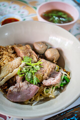 Thai Boat noodle soup, with beef, meat ball and bean sprout