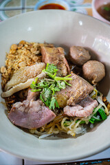 Thai Boat noodle soup, with beef, meat ball and bean sprout