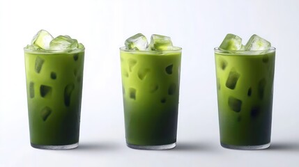 Iced Matcha Lattes Displayed on a White Background Generative AI