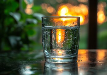 An up-close image of purified drinking water in a bottle on the table in the living room