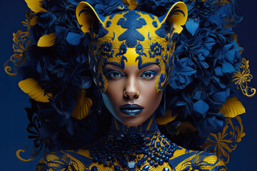 Woman in an Extravagant Puma Costume. Generative AI, non-existent person.	