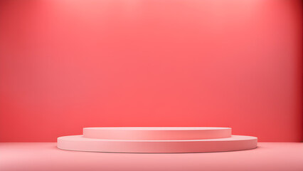 Vibrant pink backdrop with circular platforms for an event setup or presentation