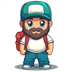 Obraz premium Cartoon Bearded Man Backpack Traveler Design