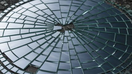 Obraz premium A detailed view of shattered mirror fragments on a surface, capturing a play of light and reflections, creating an abstract pattern.