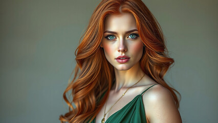 Fototapeta premium Radiant Redhead with Freckles and Graceful Expression