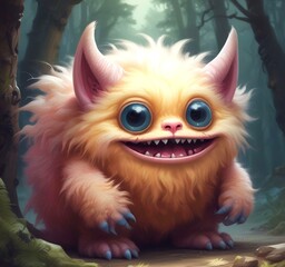 Obraz premium Illustration of fluffy and cute small monster.