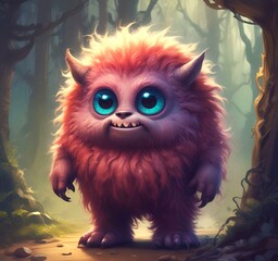 Fototapeta premium Illustration of fluffy and cute small monster.