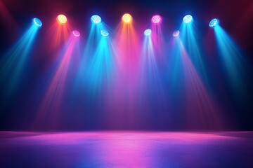 Colorful stage lighting creates vibrant atmosphere for performances and events