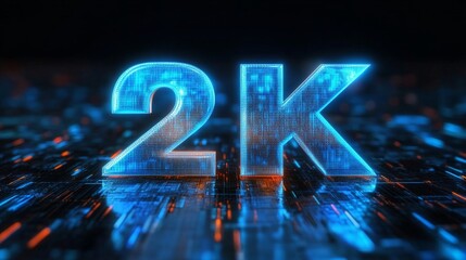 Glowing Digital 2K on Futuristic Abstract Background Technology and Achievement Concept