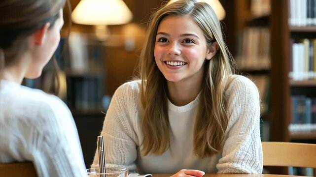 Student Discussing University Admissions with Counselor in Library