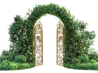 Enchanted Golden Gate Opening to a Mythical Garden Oasis