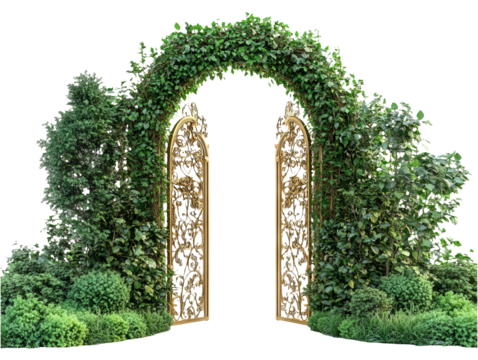 Enchanted Golden Gate Opening to a Mythical Garden Oasis
