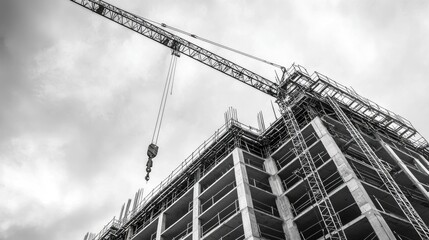 Steel beams being hoisted by a crane amidst a cityscape. Focus on urban development, structural materials, and heavy equipment. Generative AI