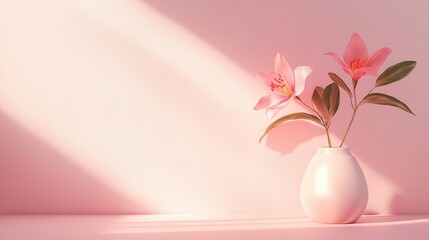 Soft pink tones with floral arrangement.