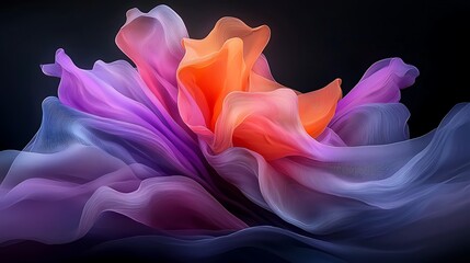 Abstract flowing fabric art, vibrant colors, dark background, design element