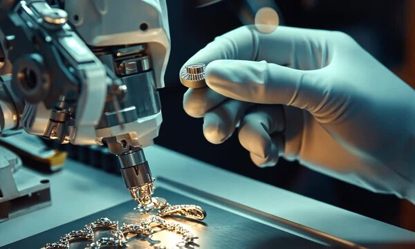 Robotic Arm Precisely Assembling a Sparkling Diamond Jewelry Piece
