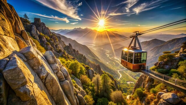 Palm Springs Aerial Tramway Ascending Mountain, Dramatic Aerial View