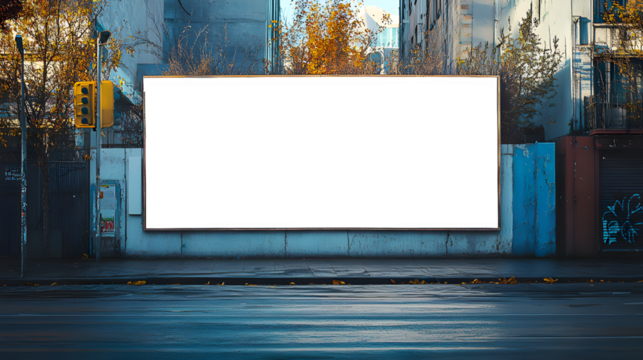 Mock-up of a blank white building hoarding branding space in Los Angeles at noon.
