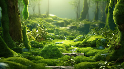 Enchanted Forest Landscape with Lush Moss