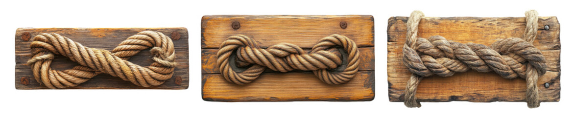 Fototapeta premium Vintage Rope Designs on Isolated Wooden Background Panels
