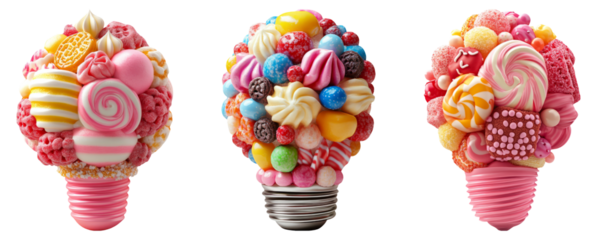 Colorful Sweet Treats in Light Bulb Shape on Transparent Background