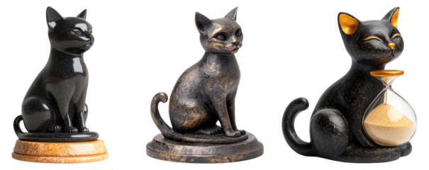 Charming Cat Figurines Collection on Transparent Background