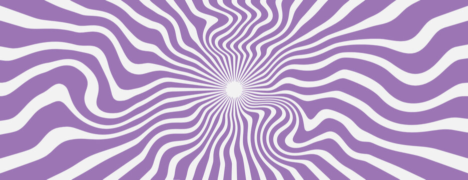 Psychedelic background with wavy purple and white lines. The background features a hypnotic, swirling purple pattern. Psychedelic pattern background vector. Purple background.