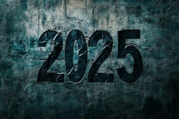 Dark, rough wall with year 2025 embossed.