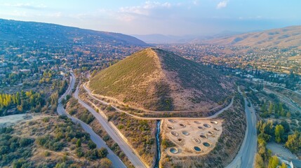 Serene Hilltop and Winding Roads at Sunset Aerial Landscape Photography