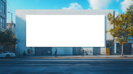 Mock-up of a blank white building hoarding branding space in San Francisco at noon