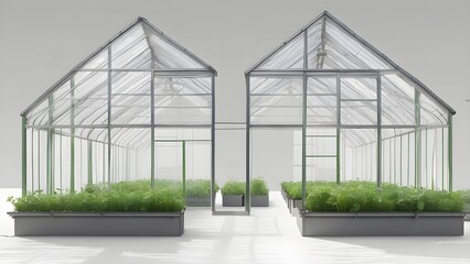 Obraz premium Greenhouse with rows of healthy green plants isolate on transparent background, png, cutout By NightTampa