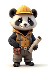 Fototapeta premium Adorable Panda Construction Worker with Blueprint