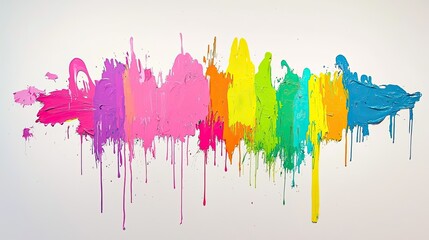 Abstract paint drips in vibrant pink, purple, and green splashes on a white surface. The artistic composition conveys creativity, energy, and modern art. Generative AI.