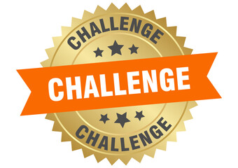 challenge. challenge round orange and gold label isolated on transparent background