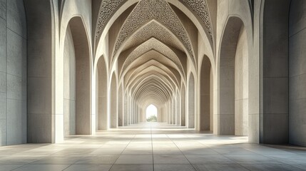 Obraz premium Serene Architectural Corridor With Intricate Ceilings