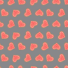 Polka-dotted heart cookie seamless pattern on a clean white background. A sweet design for Valentine’s Day, gift wrapping, fabric prints, and holiday crafts. Perfect for romantic and festive design 