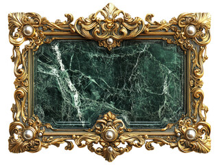 Elegant Green Marble Frame with Gold Scroll Details and Pearls