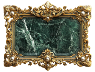 Elegant Green Marble Frame with Gold Scroll Details and Pearls