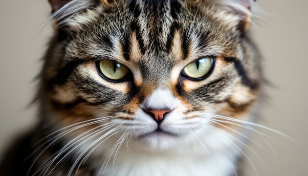 Close-up of a tabby cat's intense gaze - Powered by Adobe