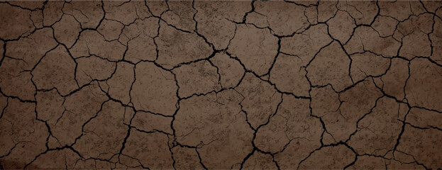 Brown cracked earth background, rustic. The background features a brown, textured, dry soil pattern, emphasizing a natural, earthy look. Dry cracked soil texture background. Brown background vector.