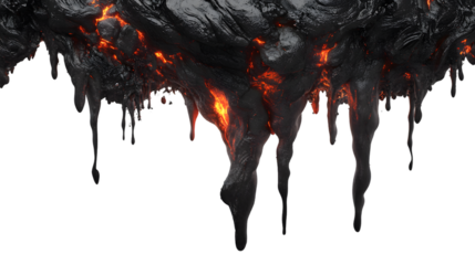 Molten Lava Flowing in Volcanic Cave, Fiery and Dramatic Texture Transparent Background, PNG